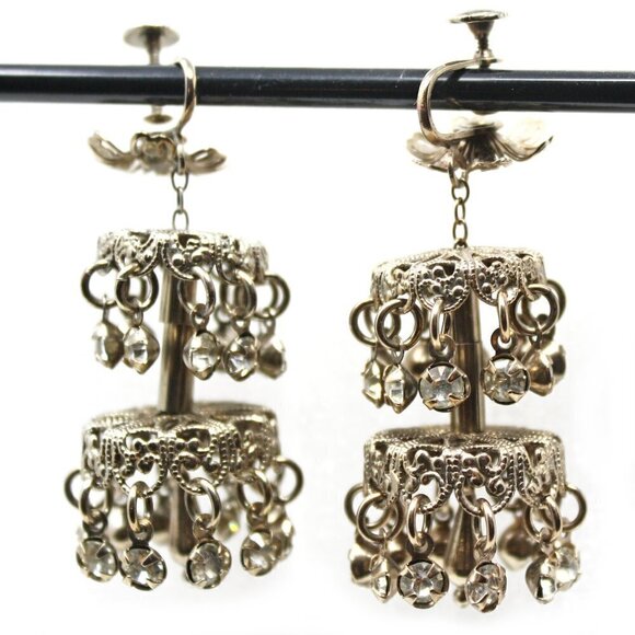 Vintage 3" Hanging Chandelier Rhinestone Dangle Earrings - Screw Back - Hey Viv - Picture 2 of 4